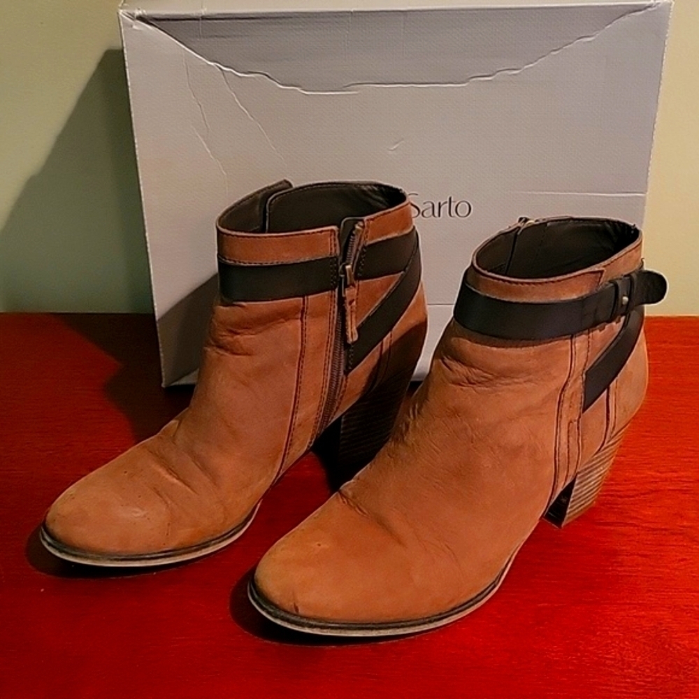 Franco Sarto Dotty Womens Western Ankle Boots Zip Up Faux Suede Brown sz 9.5 - Picture 2 of 11
